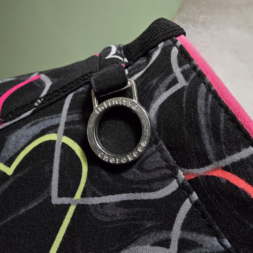 Cherokee Infinity Heart Patterned Black Scrub Top - image 3